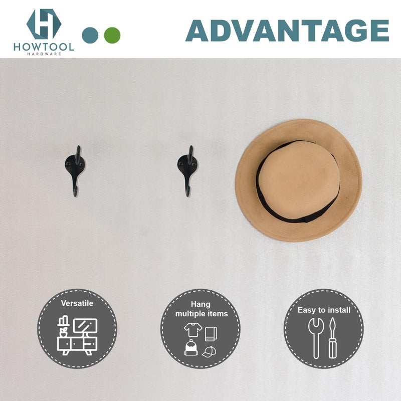 HOWTOOL Coat Hooks Wall Mounted Oil Rubbed Bronze (Black Look): Heavy Duty Zinc Hooks for Wall Hanging, Decorative Hat and Coat Hangers for Entryway, Bathroom, Bedroom, 5 Pack - Image 5